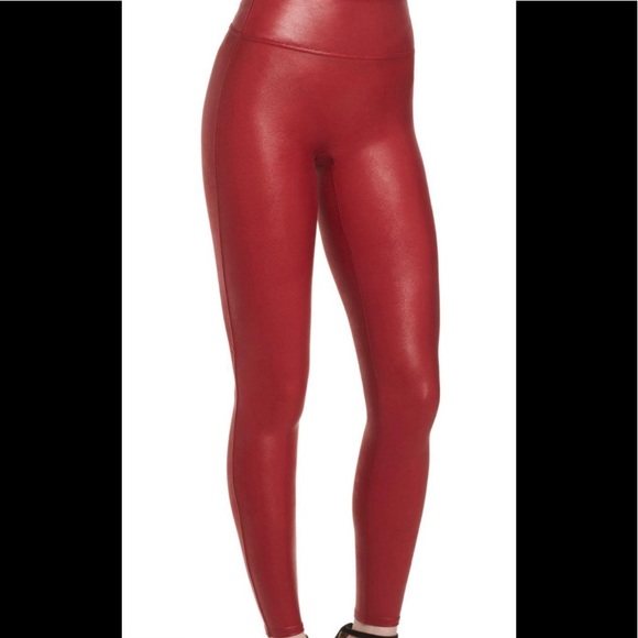 SPANX Pants - Spanx Crimson Faux Leather Leggings Size L Rare*